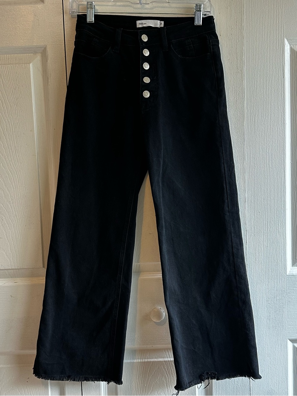 TNR High-Rise Black Wide-Leg Jeans with Button Fly and Raw Hem